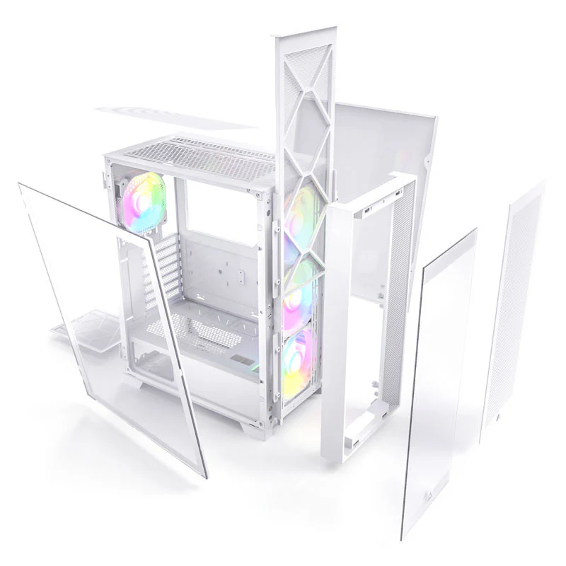 Montech Air 1000 Premium White - Midi Tower. Tempered glass. 3x 140mm+120mm ARGB fan. 2x front panels