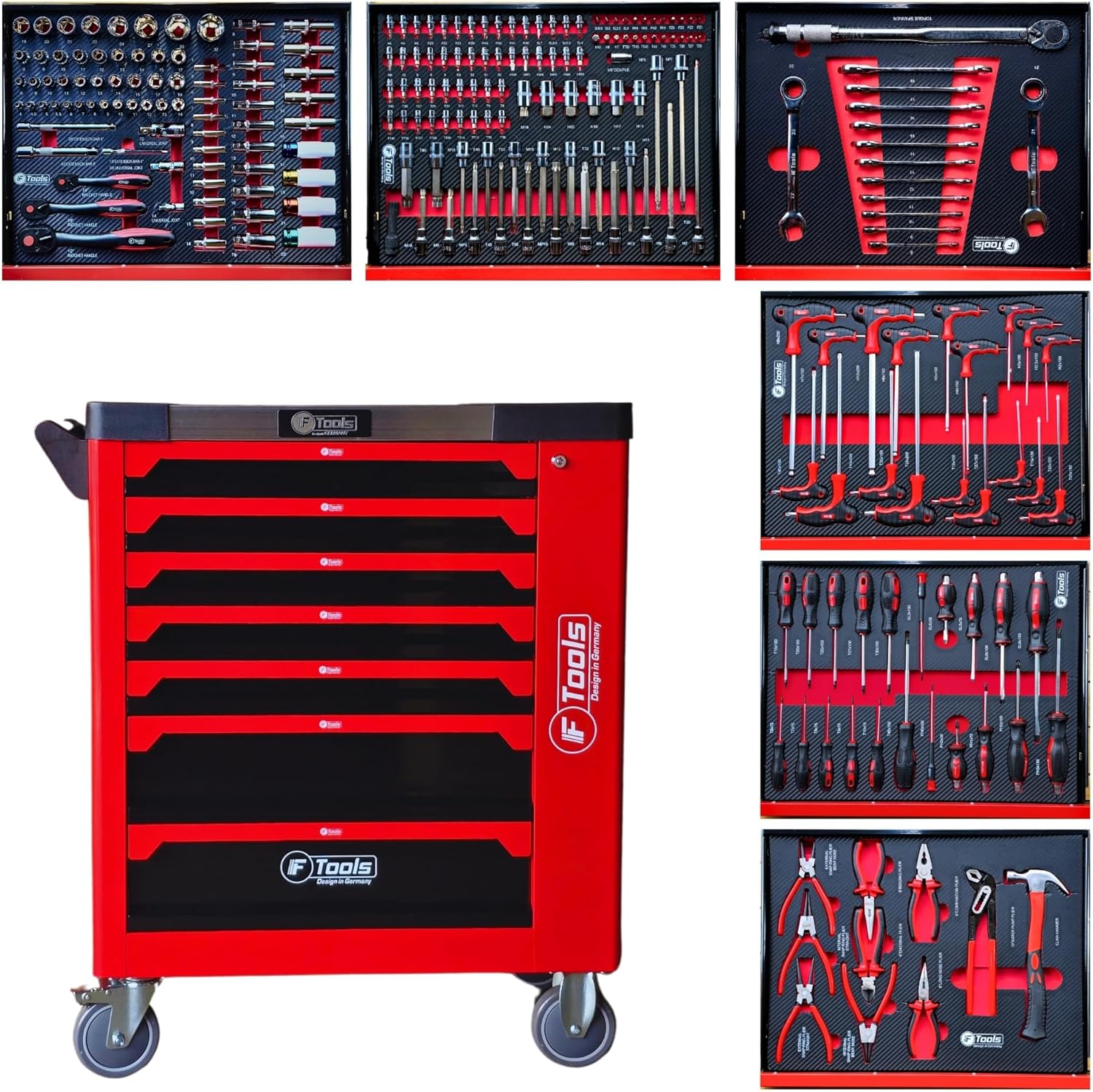 toolcar F-Tools Red XXL workshop trolley tool trolley filled with tools - Online Shop