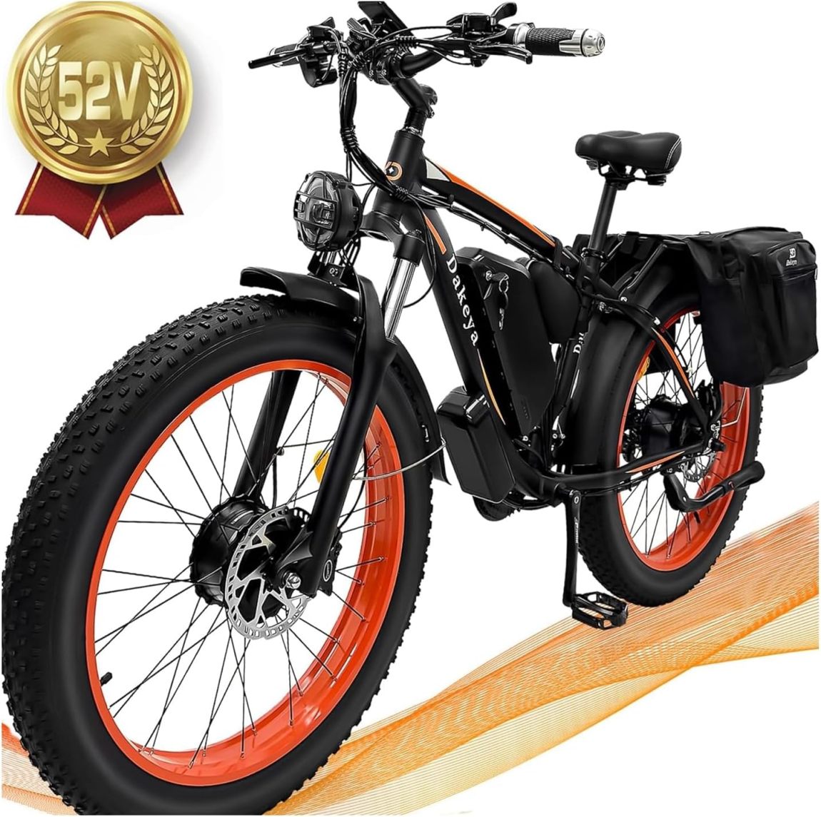 Dakeya Dual Motor Ebike.52V 23AH Battery Electric Bike for Adults AWD 2000W Peak 3600W.21-Speed 37MPH Mountain Snow Ebike with Removable.26 x 4.0 Fat Tire E-Bike with Cycling Pannier Bag - Online Shop