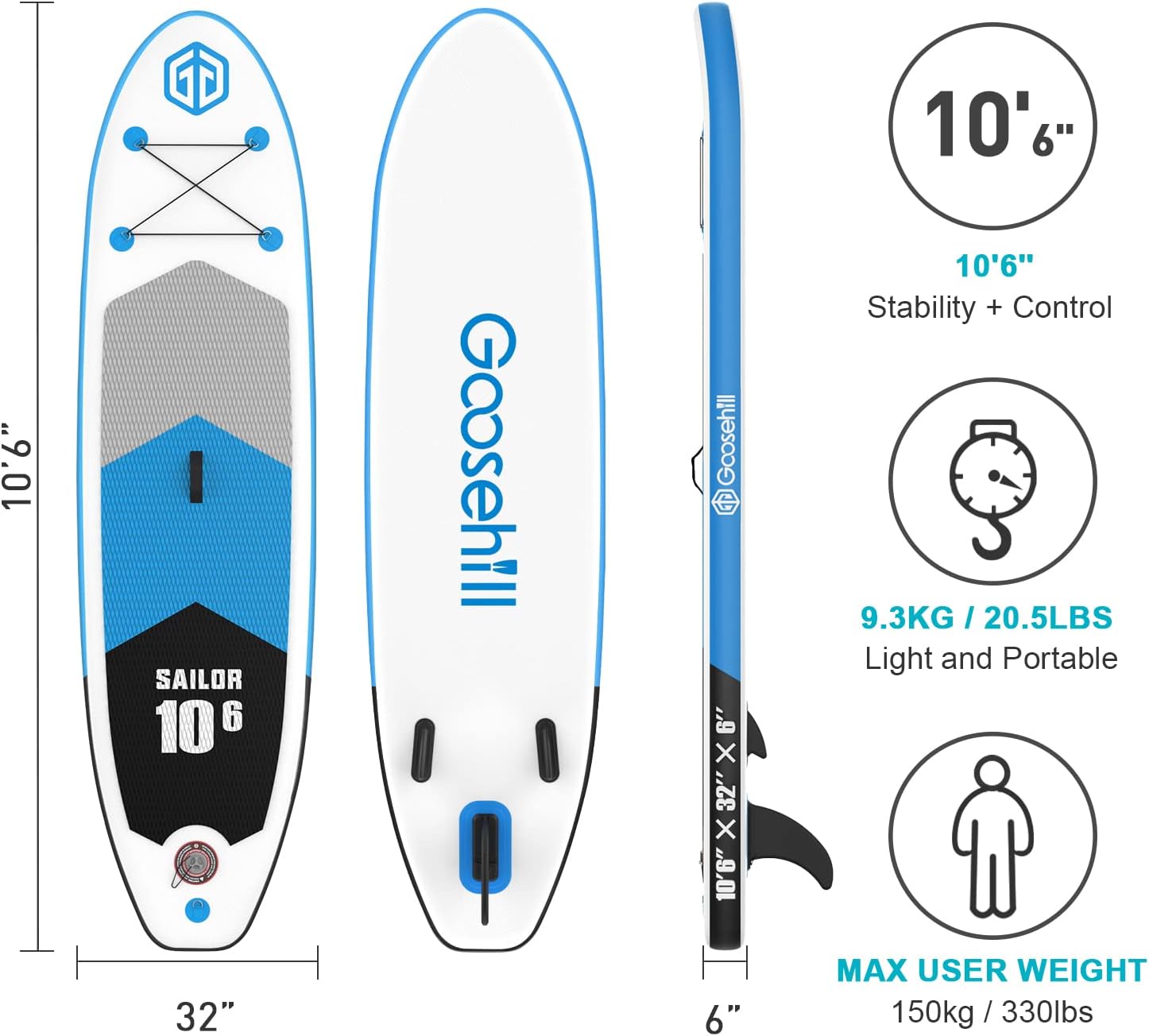 Goosehill Inflatable Stand Up Paddle Board.Premium SUP Pack
