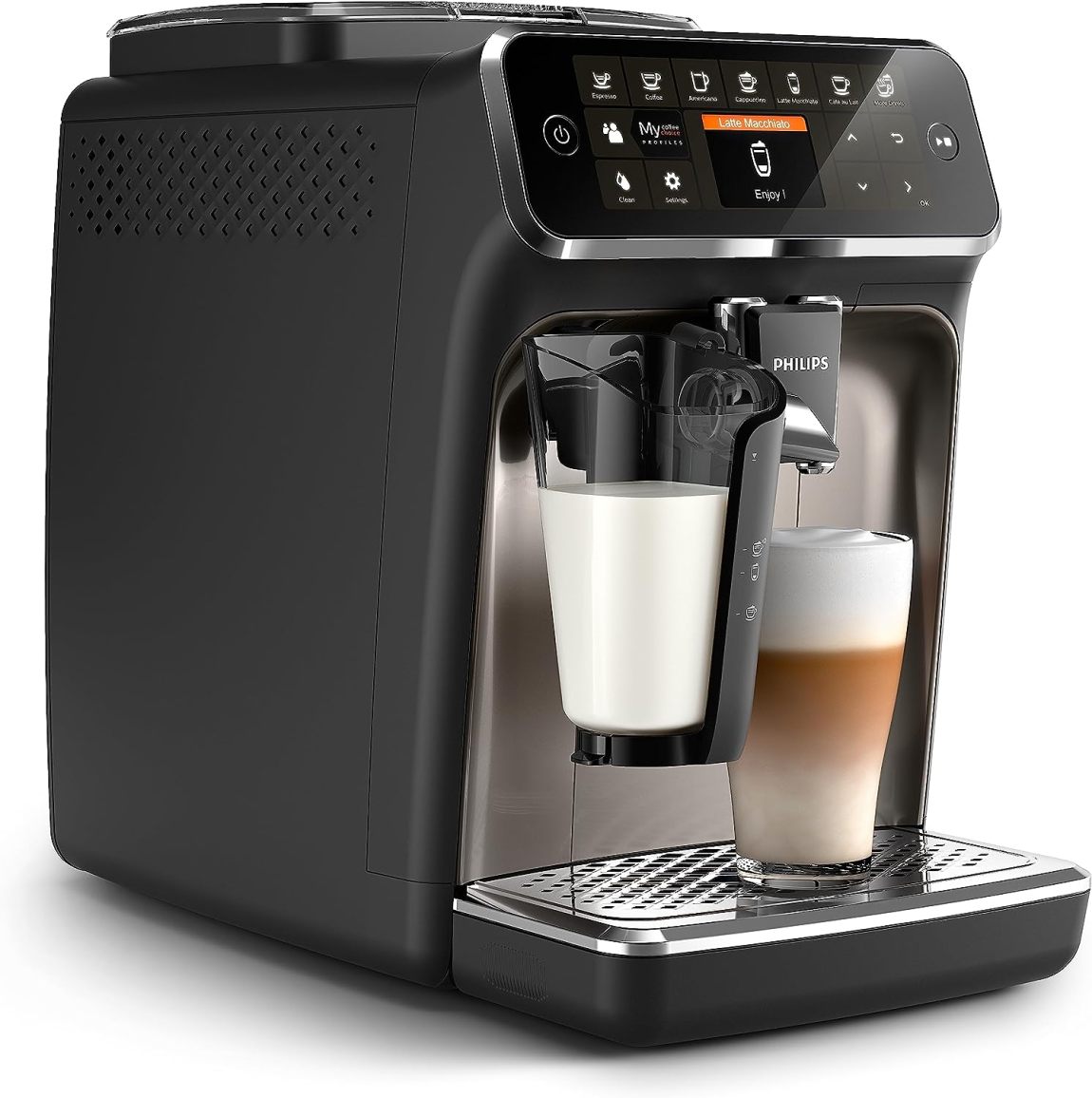 Philips 4300 Series Fully Automatic Espresso Machine - LatteGo Milk Frother.8 Coffee Varieties.Intuitive Touch Display.Black.(EP4347/94) - Online Shop