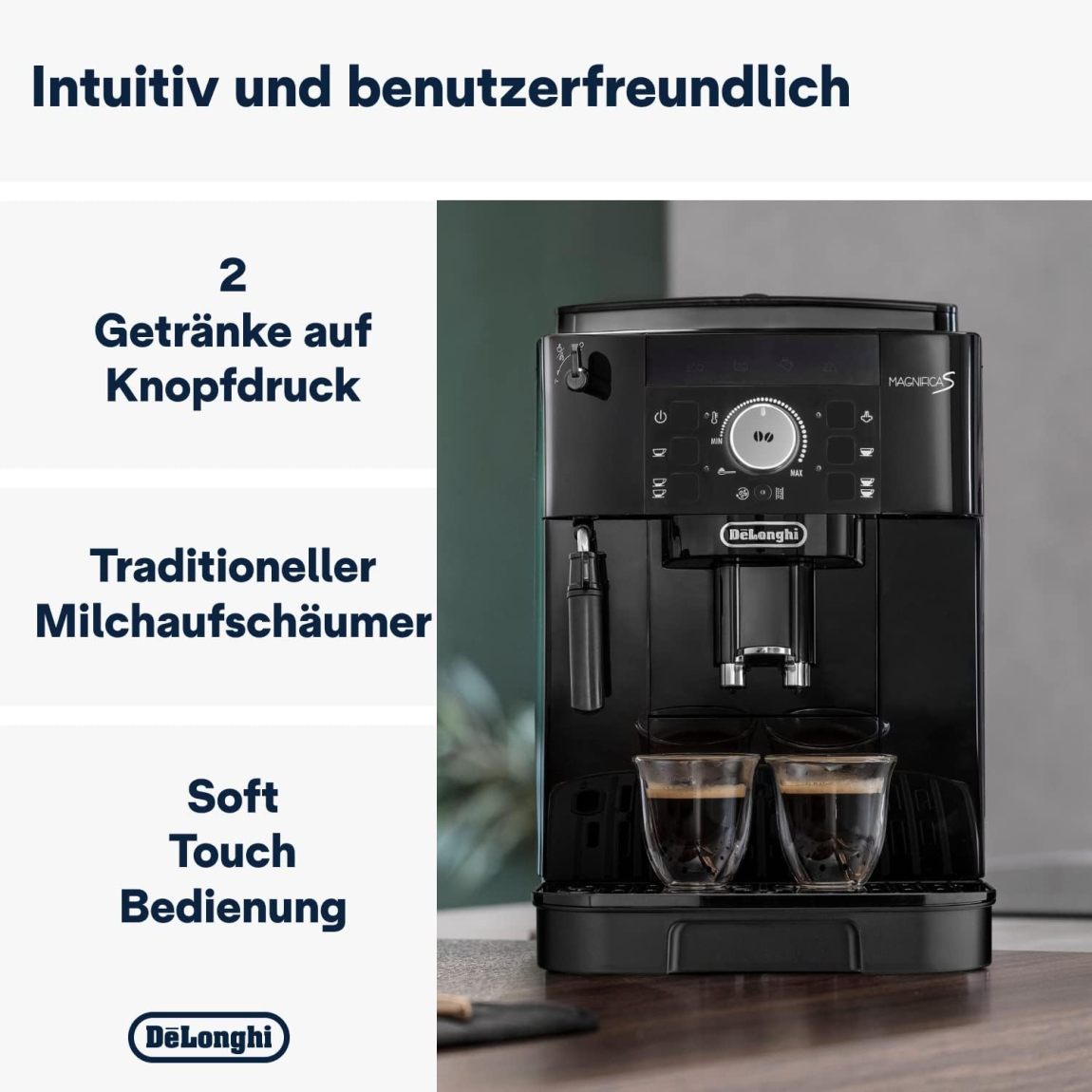 De'Longhi Magnifica S ECAM11.112.B Fully Automatic Coffee Machine with Milk Frothing Nozzle for Cappuccino with Espresso Direct Selection Buttons and Rotary Control 2 Cup Function Black - Online Shop