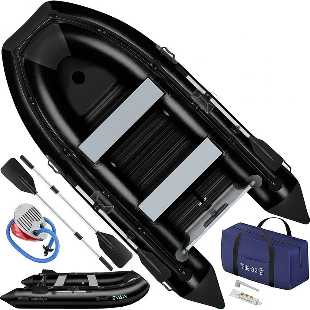 KESSER庐 Inflatable Boat 3.20 m for 4 People - Wave Motor Suitable Leisure Boat Paddle Boat Motor Boat Fishing Boat - with 2 Benches - Aluminium Base Paddle Pump Repair Kit & Bag Inflatable PVC - Online Shop