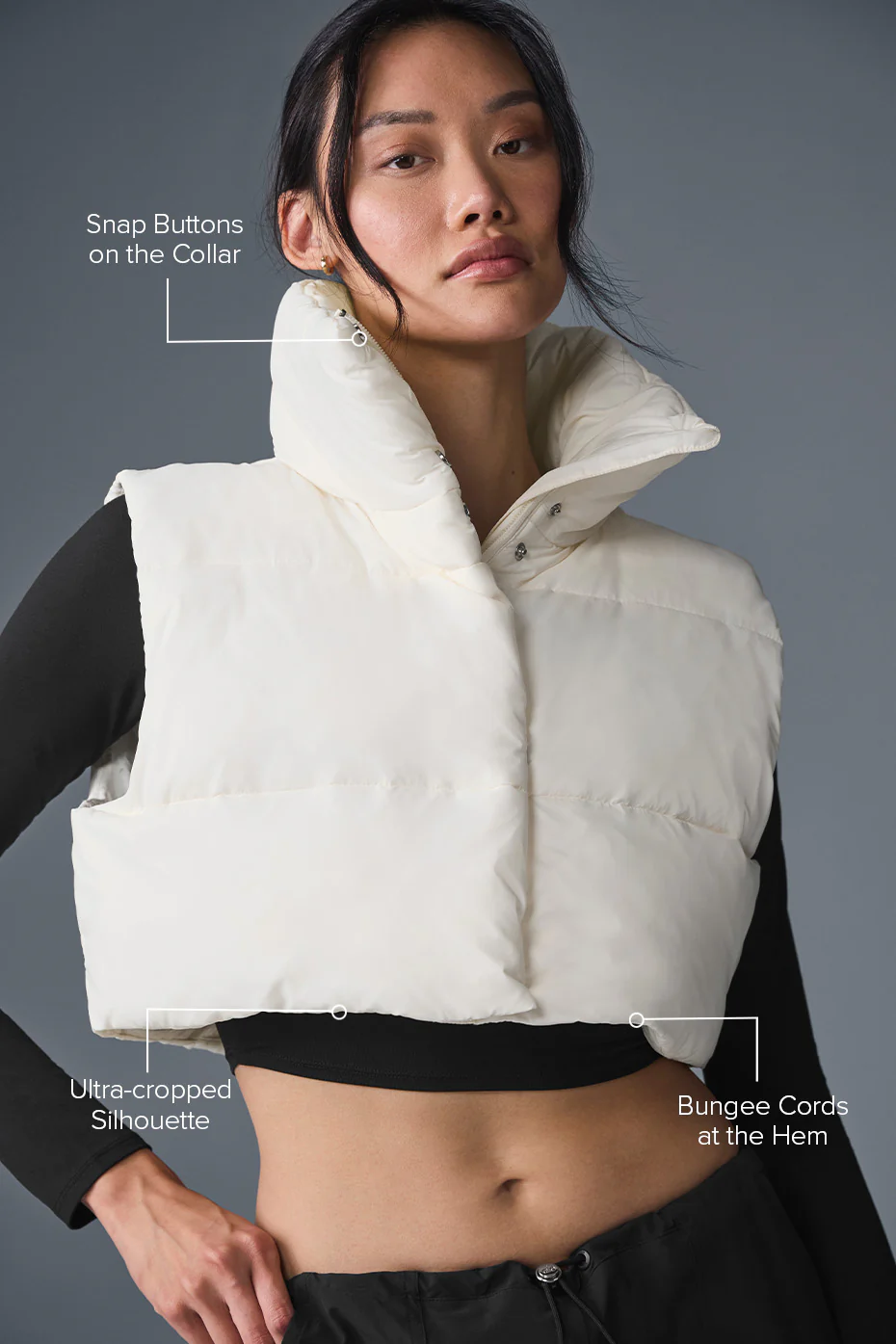 Cropped Gold Rush Puffer Vest - Ivory