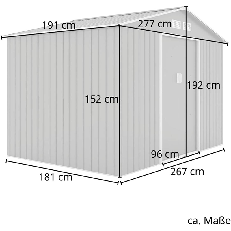Metal Tool Shed, 277 cm x 191 cm x 192 cm, Garden Shed with Saddle Roof (Anthracite)