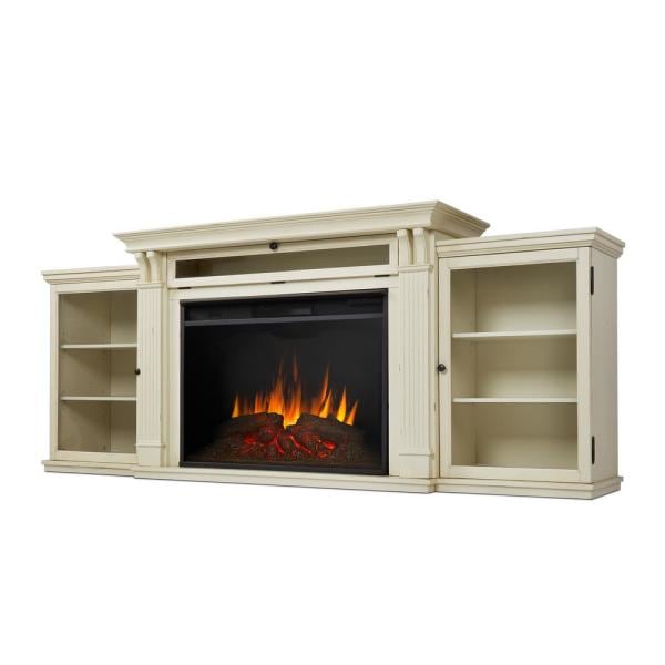 Tracey Grand 84 in. Electric Fireplace TV Stand Entertainment Center in Distressed White