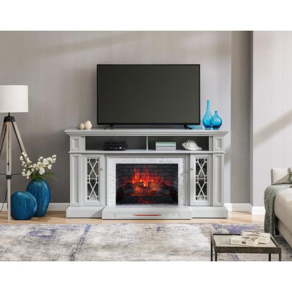 Parkbridge 68 in. Freestanding Electric Fireplace TV Stand in Light Gray with KD Insert