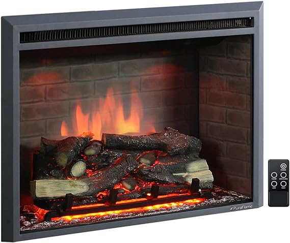 PuraFlame Western Electric Fireplace Insert with Fire Crackling Sound, Remote Control, 750/1500W, Black, 22 53/64 Inches Wide, 20 3/64 Inches High