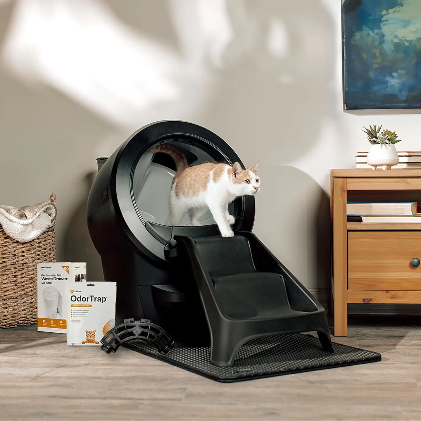 Litter-Robot 4 Total Bundle by Whisker (Black) - Automatic, Self-Cleaning Cat Litter Box, Includes Litter-Robot 4, LitterHopper, 6 OdorTrap Pack Refills, 50 Waste Drawer Liners, Ramp, Mat & Fence