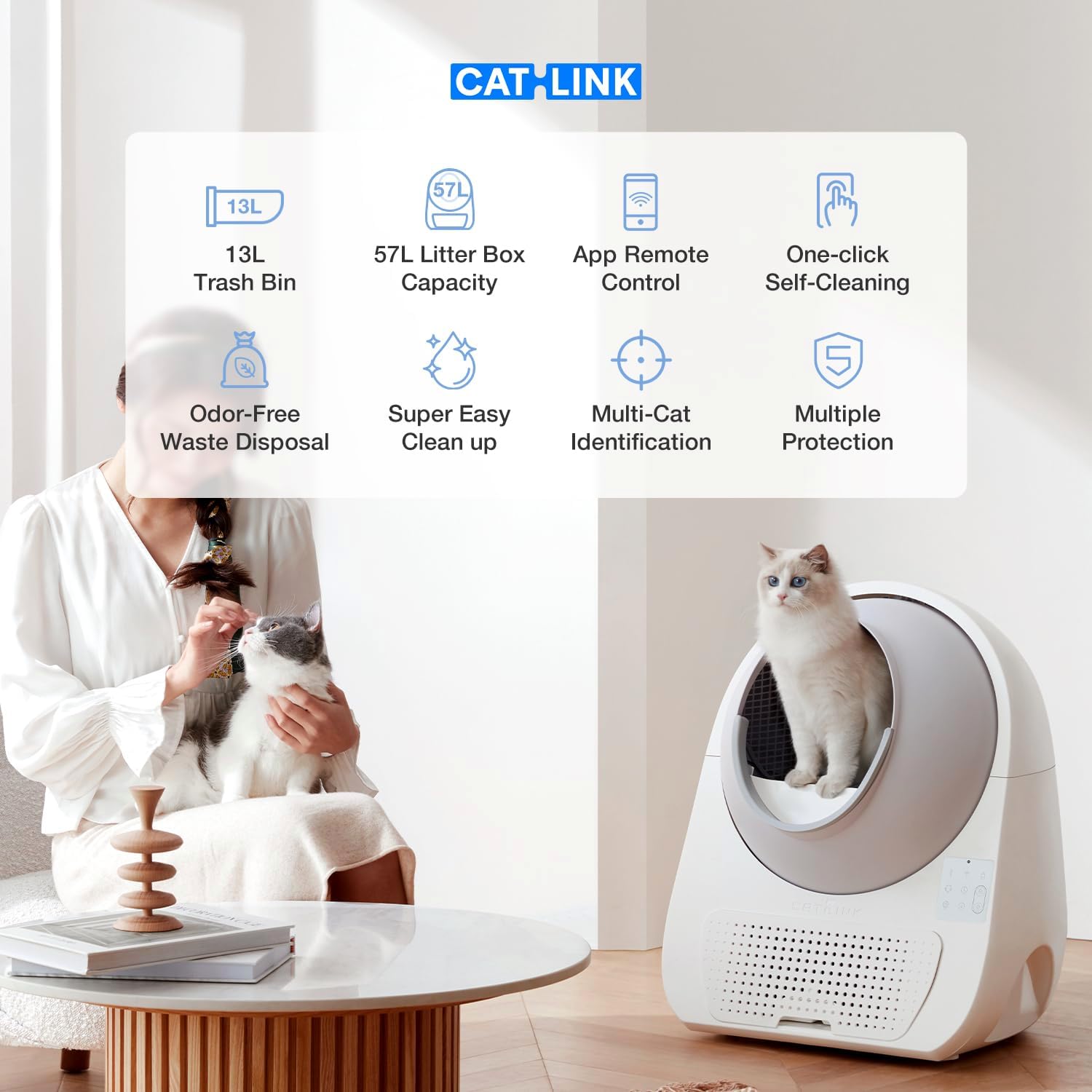 CATLINK Self Cleaning Automatic Litter Box for Cats - Hands-Free Cleanup with App Control, Double Odor Removal - Extra Large Size for 3.3~22lbs Cats - Smart Robot Cat Litter Box (Upgrade)
