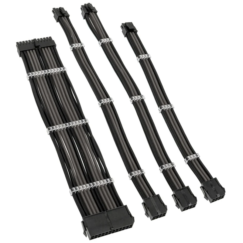 Kolink Core Standard Braided Cable Extension Kit - Jet Black/Gunmetal Grey  - 2x 6+2pin. 1x 4+4pin. 1x 20-4pin