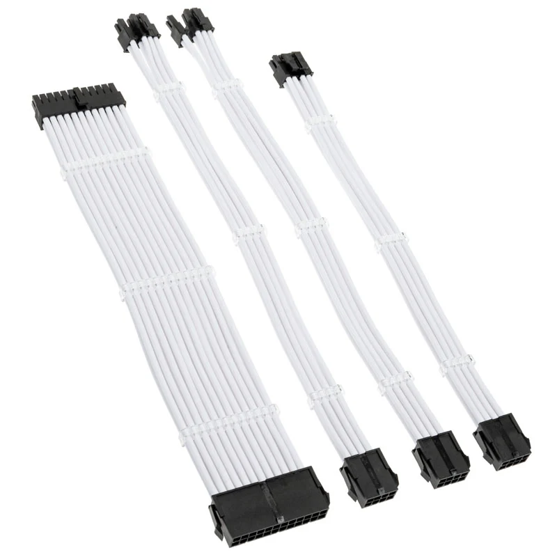 Kolink Core Standard Braided Cable Extension Kit - Brilliant White - 2x 6+2pin. 1x 4+4pin. 1x 20-4pin