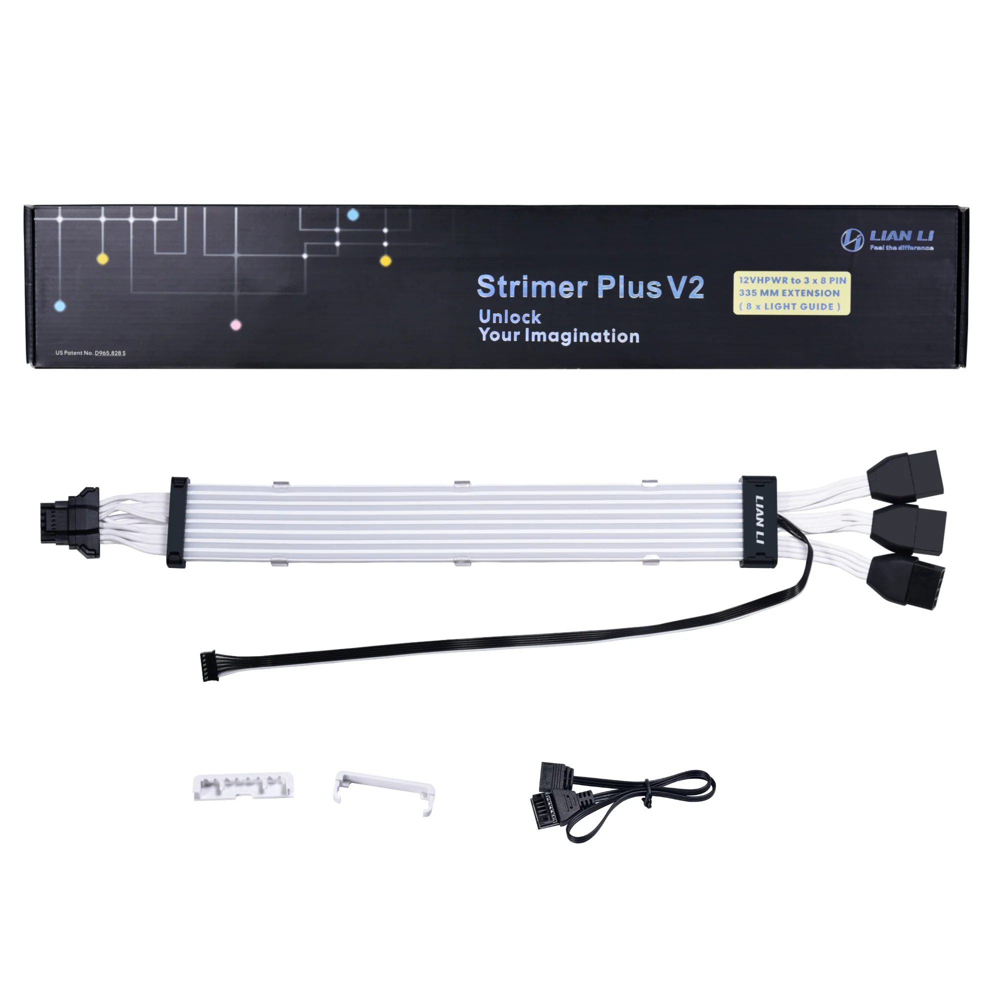 Lian Li Strimer plus V2 168-8 – 12+4-polig auf 3x 8-polig. 8 Lichtleiter. 16 AWG