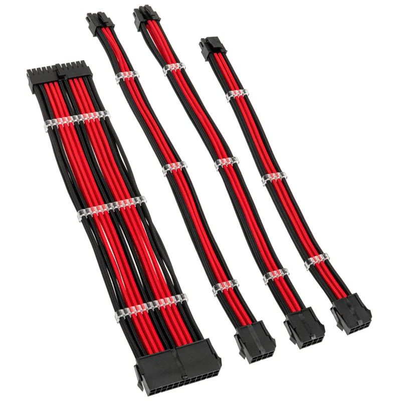 Kolink Core Standard Braided Cable Extension Kit - Jet Black/Racing Red  - 2x 6+2pin. 1x 4+4pin. 1x 20-4pin