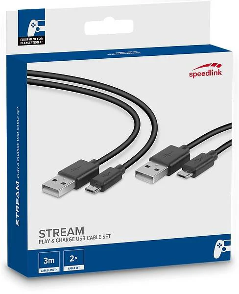 SpeedLink STREAM Play & Charge USB-Kabelset – für PS4. schwarz