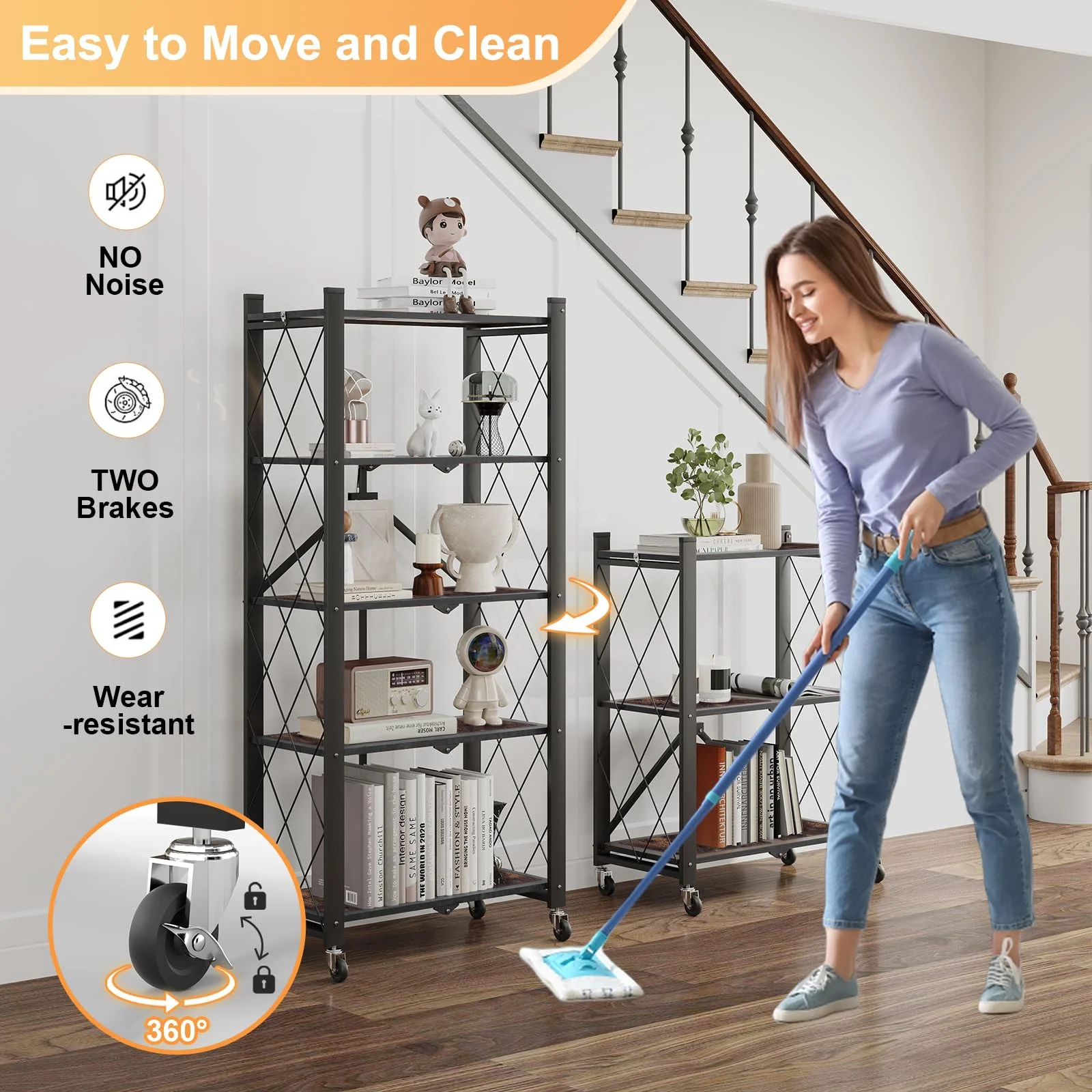 COOKCOK 5-Tier Storage Shelving Unit, Folding Bookshelf, Metal Shelf 27.9