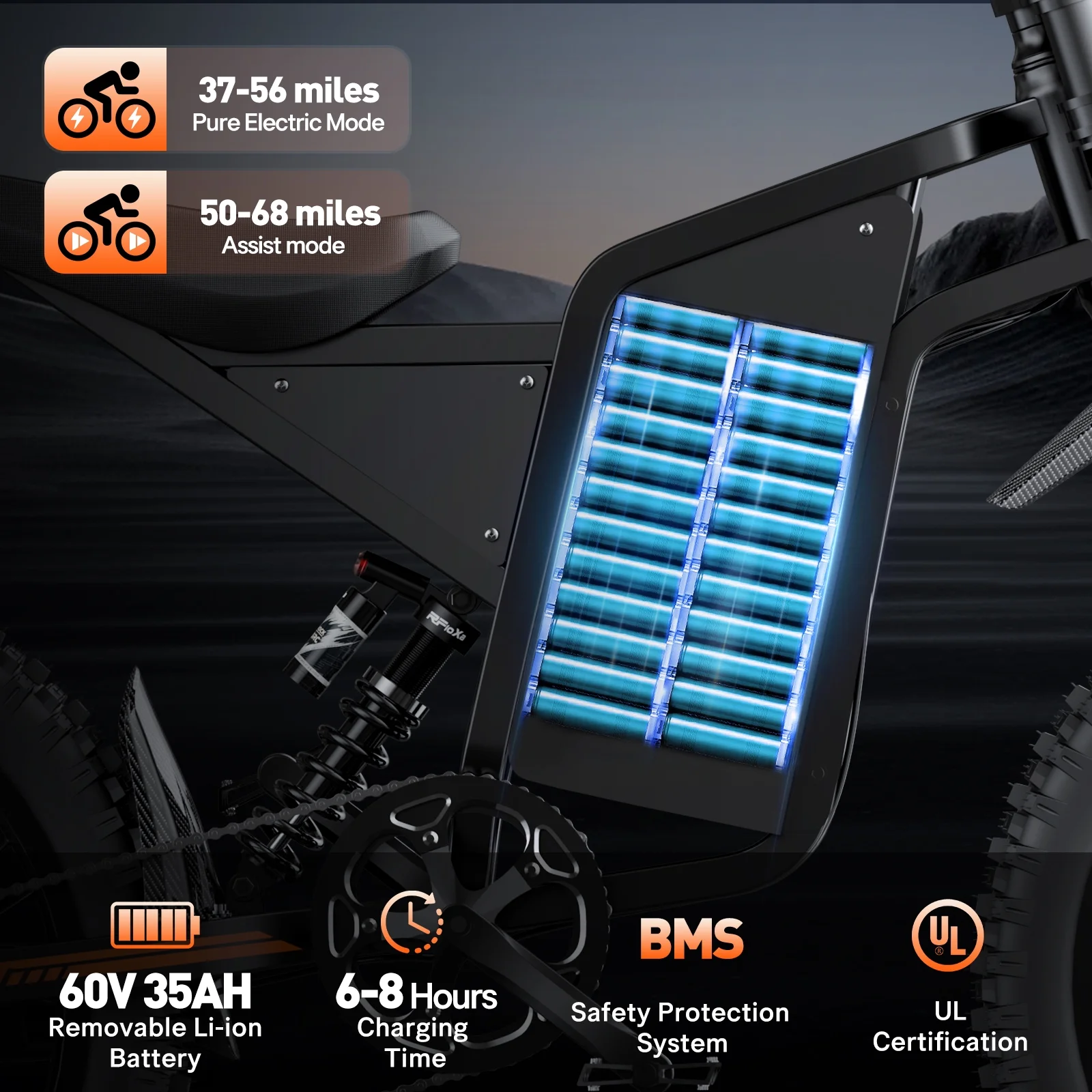 Electric Dirt Bike for Adults,60V 35Ah,3000W 45 MPH & 37-68 Miles Electric Motorcycle, 25���� Fat Tire Off-Road Mountain Bike UL2849