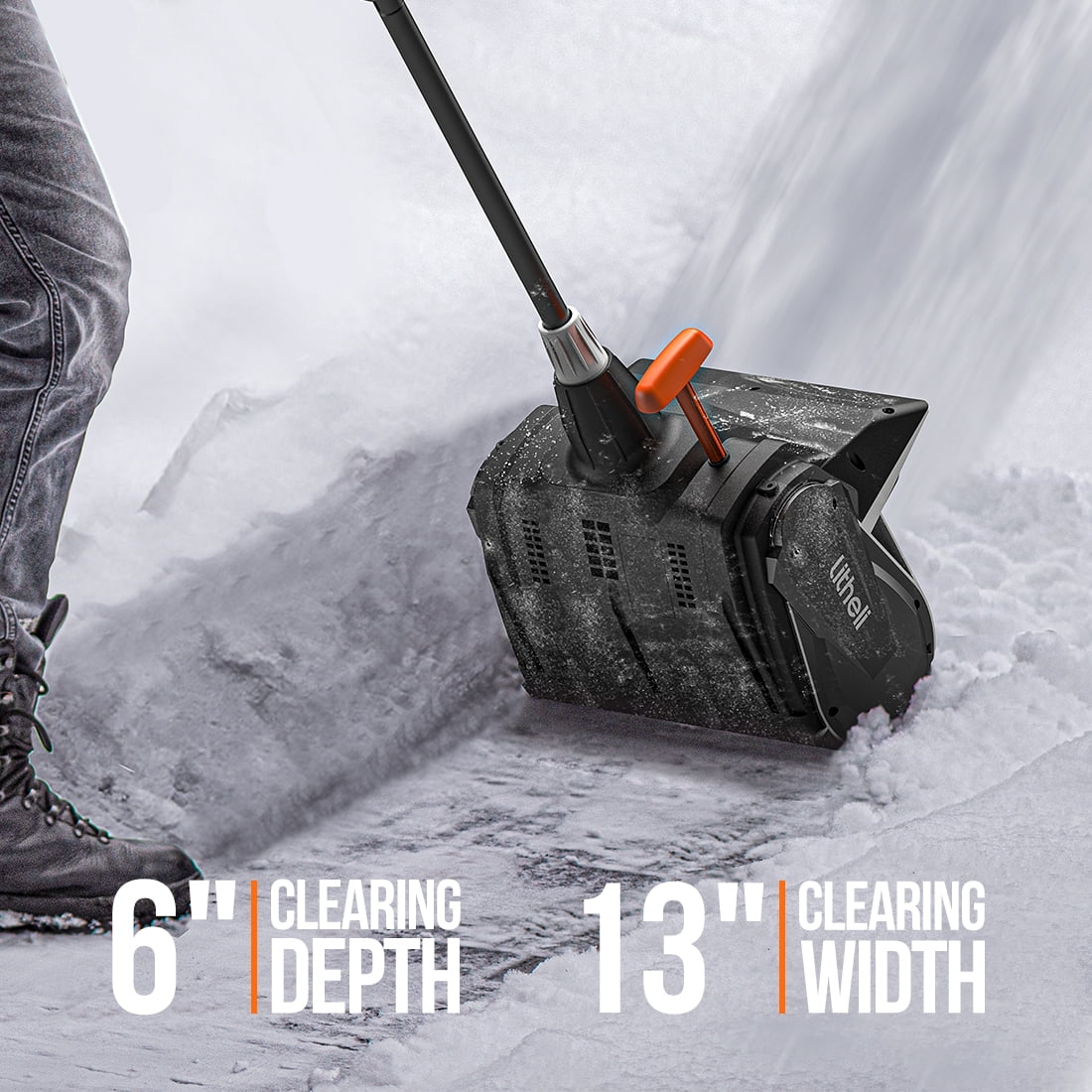 Litheli U20 Cordless Snow Shovel, 20V 13-inch Battery Powered Snow Thrower, Battery Snow Blower with Brushless Motor, with 2*2.5Ah Li-ion Battery