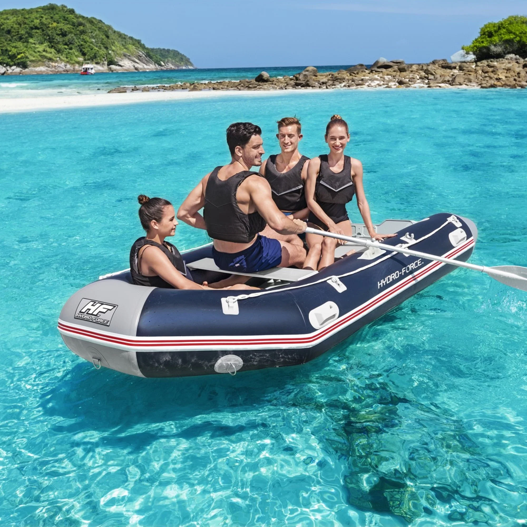 Bestway Hydro-Force Mirovia Pro Inflatable 5 Person Water Raft Boat Set