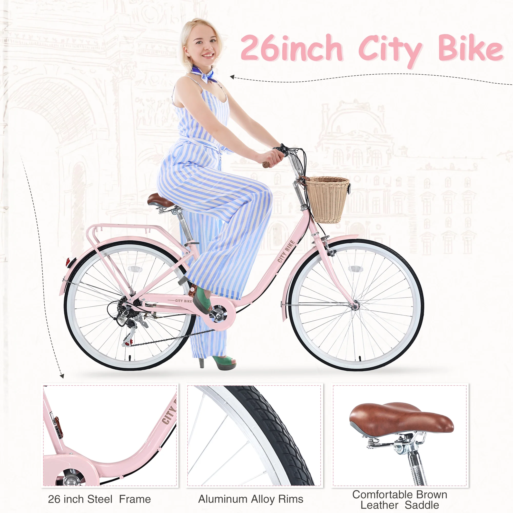 Ambifirner Women's Commuter Cruiser Bike - 22 Inch Wheels & Shock-Absorbing Tires - Perfect First Bike for Teens Beach with Quick-Release Seat