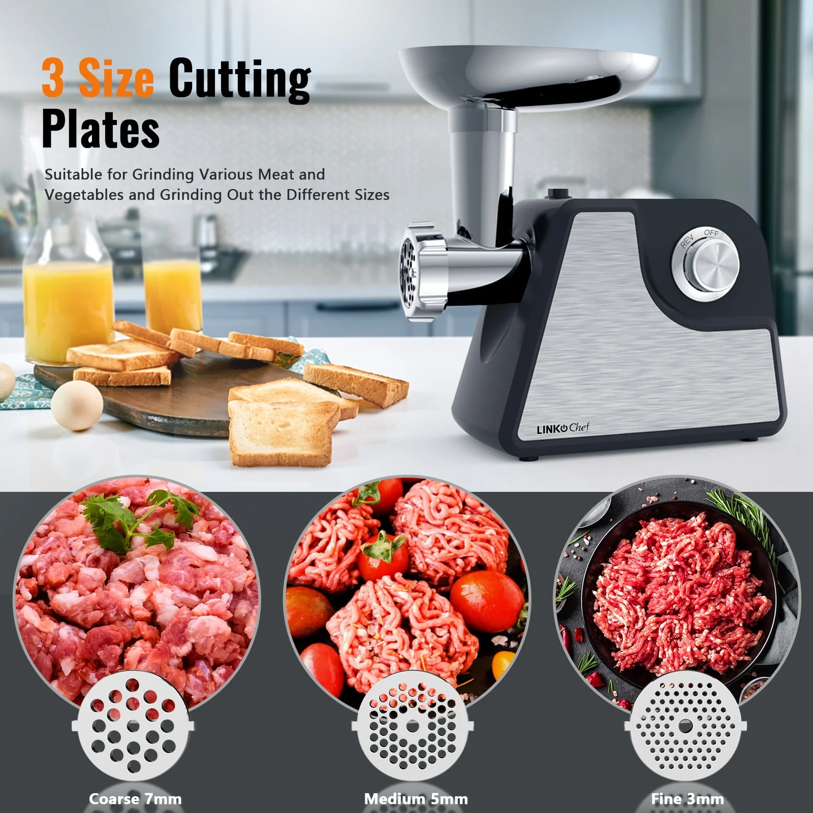 LINKChef Meat Grinder, 2 Adjustable Speed 2400W Max Electric Meat Grinders for Home use, Sausage Stuffer, ETL Approved(Black)