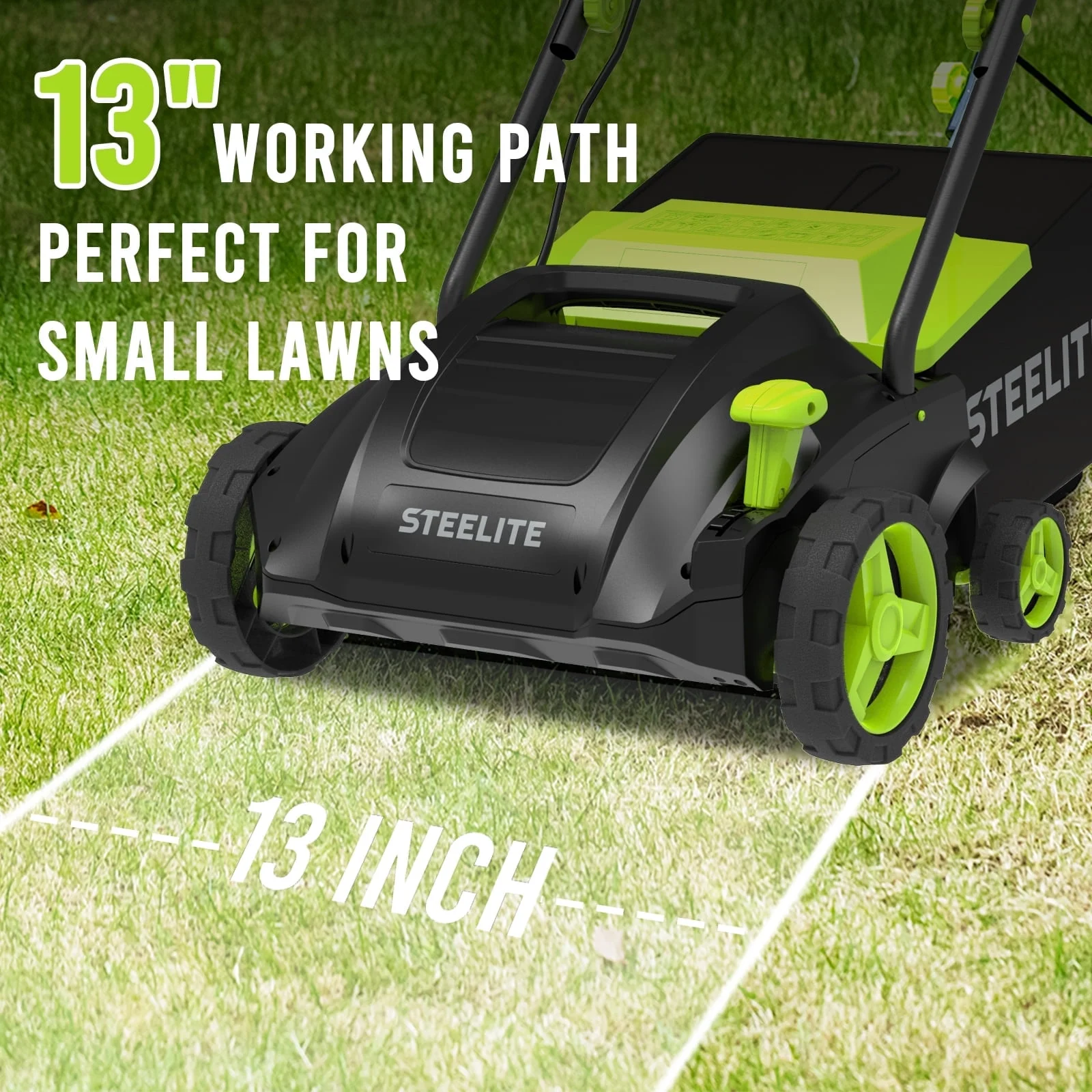 Steelite 2-in-1 Electric Dethatcher and Scarifier,13-Inch 12-Amp Corded Electric Dethatcher with Removable 8-Gallon Collection Bag,for Grass Garden Yard