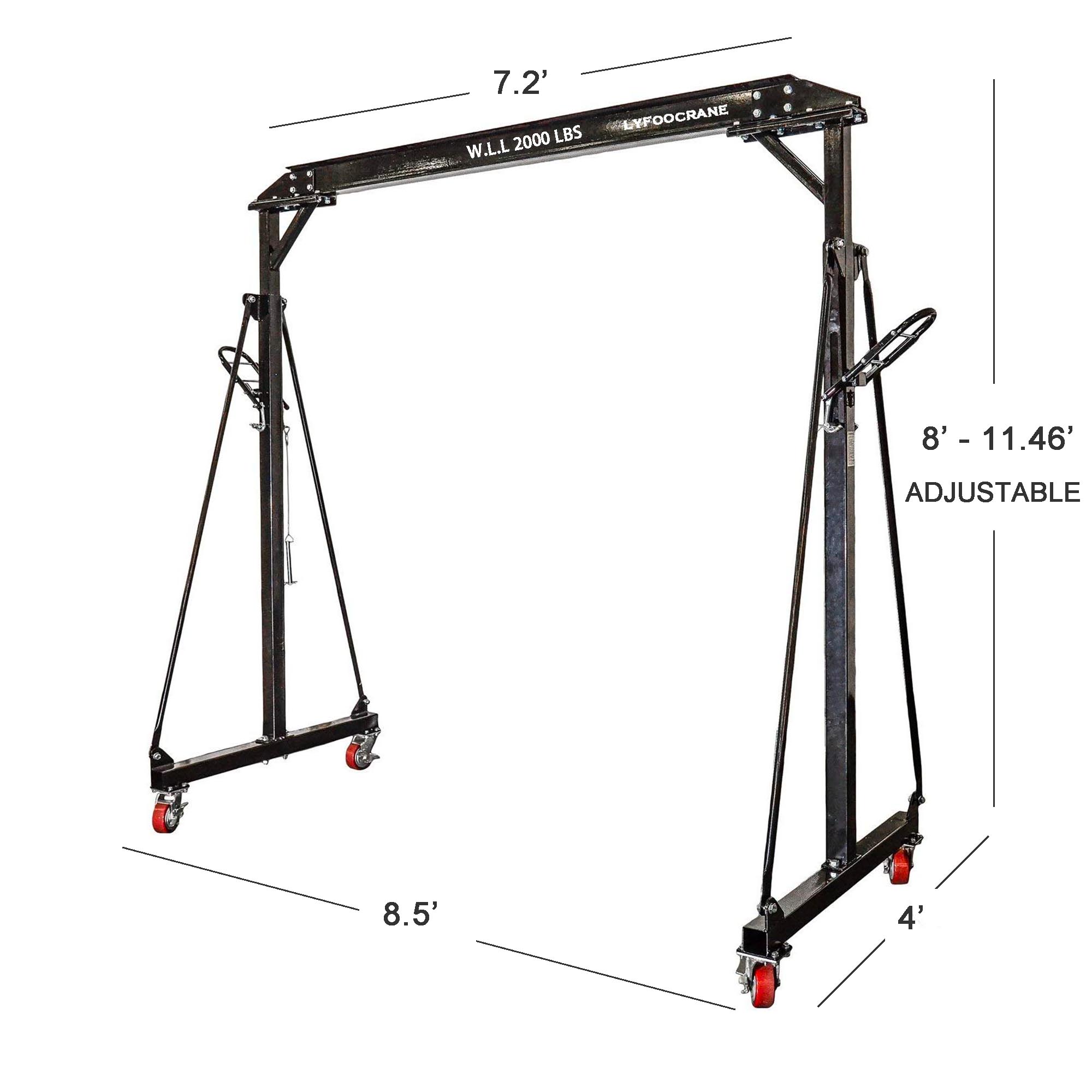 Adjustable Gantry Crane 2000 Lbs Portable Small Crane 1T Shop Crane Kit with Hoist, Trolley, Sling, Shackle and Hook