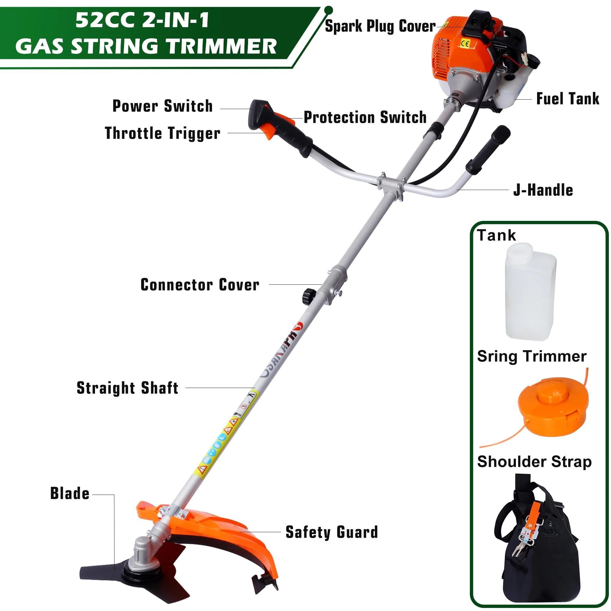 Seizeen Weed Wacker Gas Powered, 52cc Powerful Weed Eater Cordless, 18