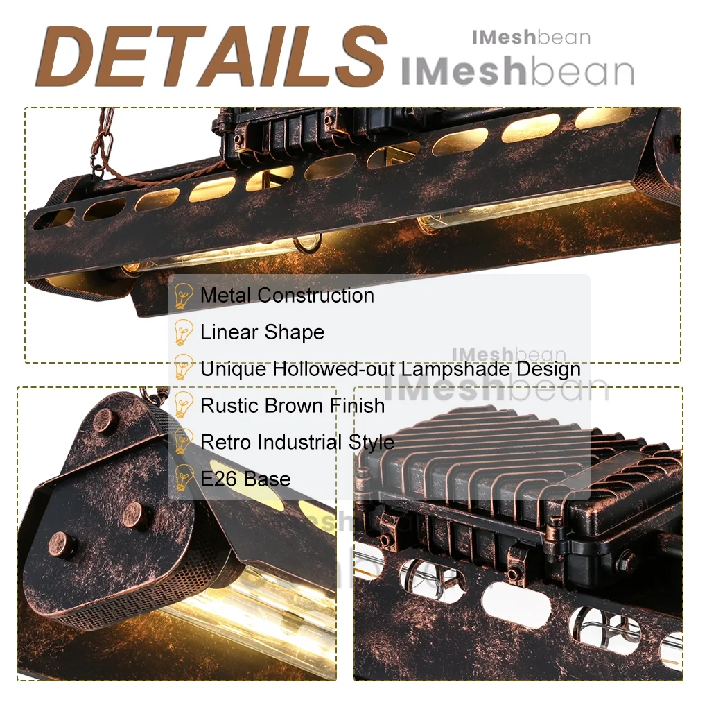 iMeshbean Industrial Steampunk Chandelier Pool Table Ceiling Light Fixture Wrought Iron Pendant Lamp for Bar Kitchen Island Dinging Room