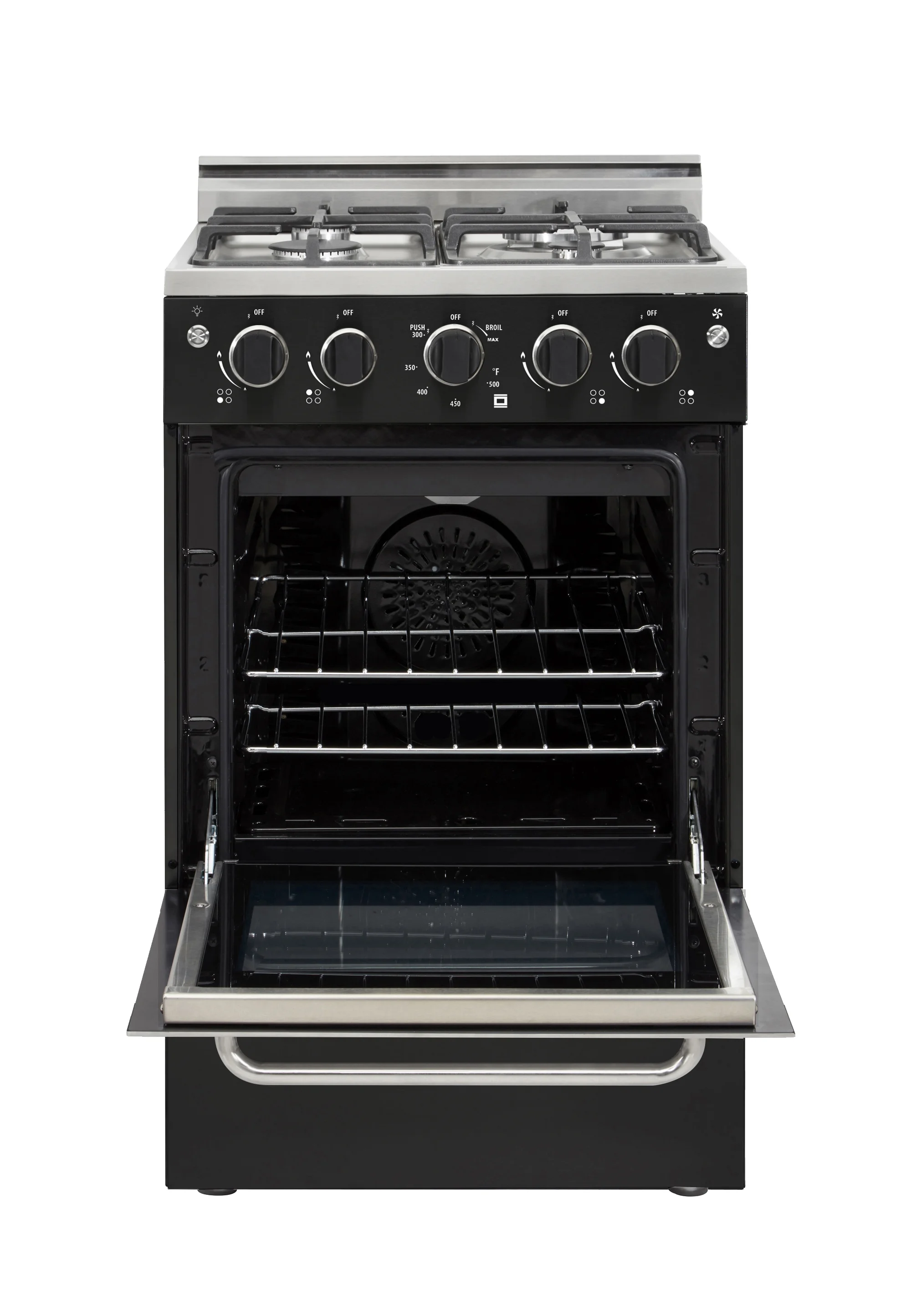 Prestige 20 in. 1.6 cu. ft. Gas Range with Convection Oven and Sealed Burners in Midnight Black