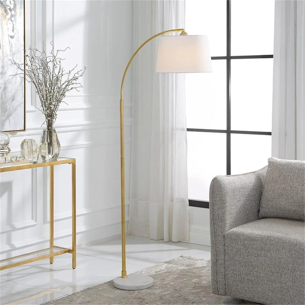 Maklaine 1-Light Coastal Marble and Metal Floor Lamp in White/Gold