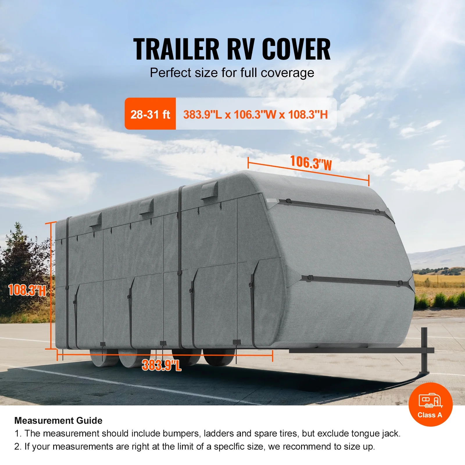 KFFKFF Camper Protective Cover, Fits 28-31 ft Travel Trailers, Durable 300D Oxford Material, Water-Resistant, Wind-Resistant, Tear-Resistant Motorhome Cover, Includes Storage Bag, Repair Kit