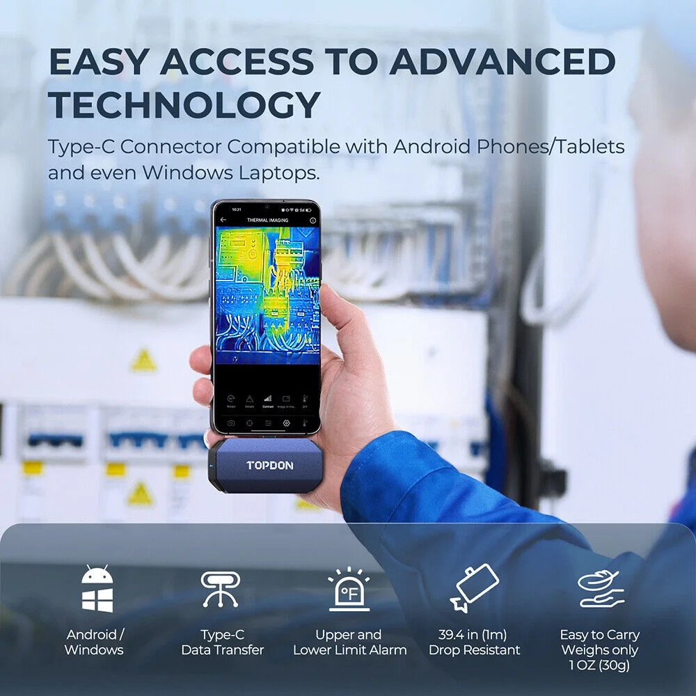 TOPDON TC001 Thermal Imaging Camera for Android 256x192 IR High Resolution Thermal Imager - Optimized Temperature Accuracy Works for Smartphones and Tablets & PC