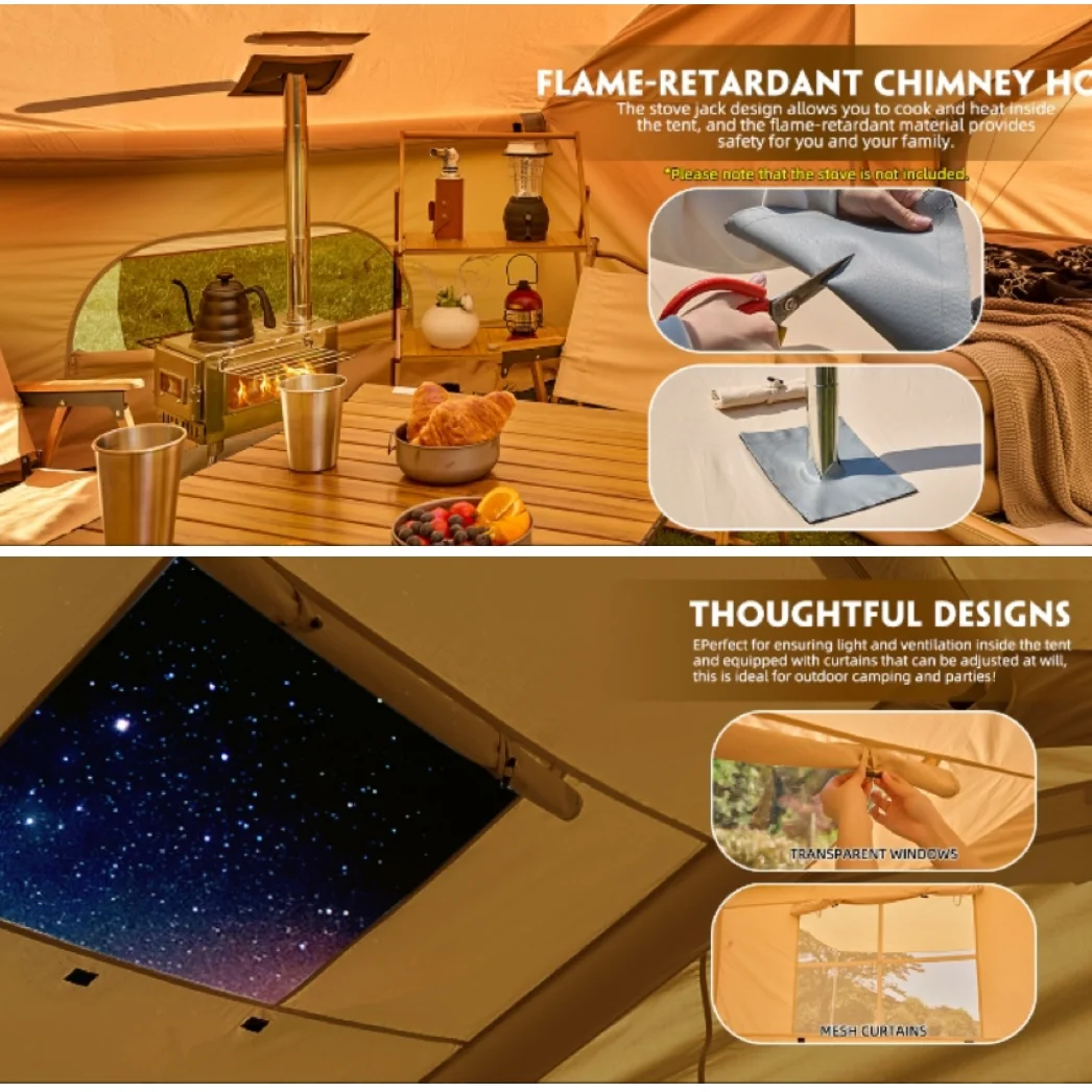 SENLEETO 8-10 People Glamping Inflatable Tents , 129 ft2 Large Blow Up  Tent with Hand Pump,  420D Oxford Fabric Camping Tent, Easy Setup Air Tent for Outdoor&Travel