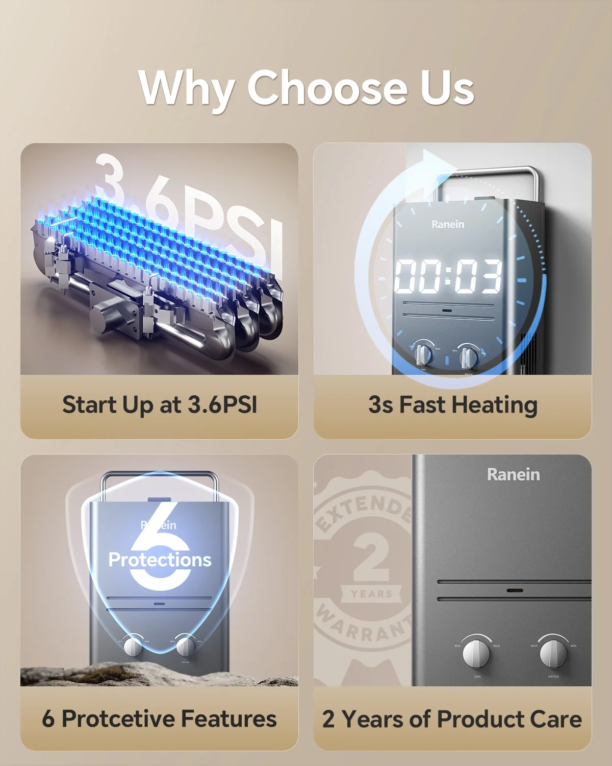 Ranein Tankless Water Heater Outdoor, 1.58 GPM Portable Propane Camping Water Heater, 6L, RO4KY, Grey