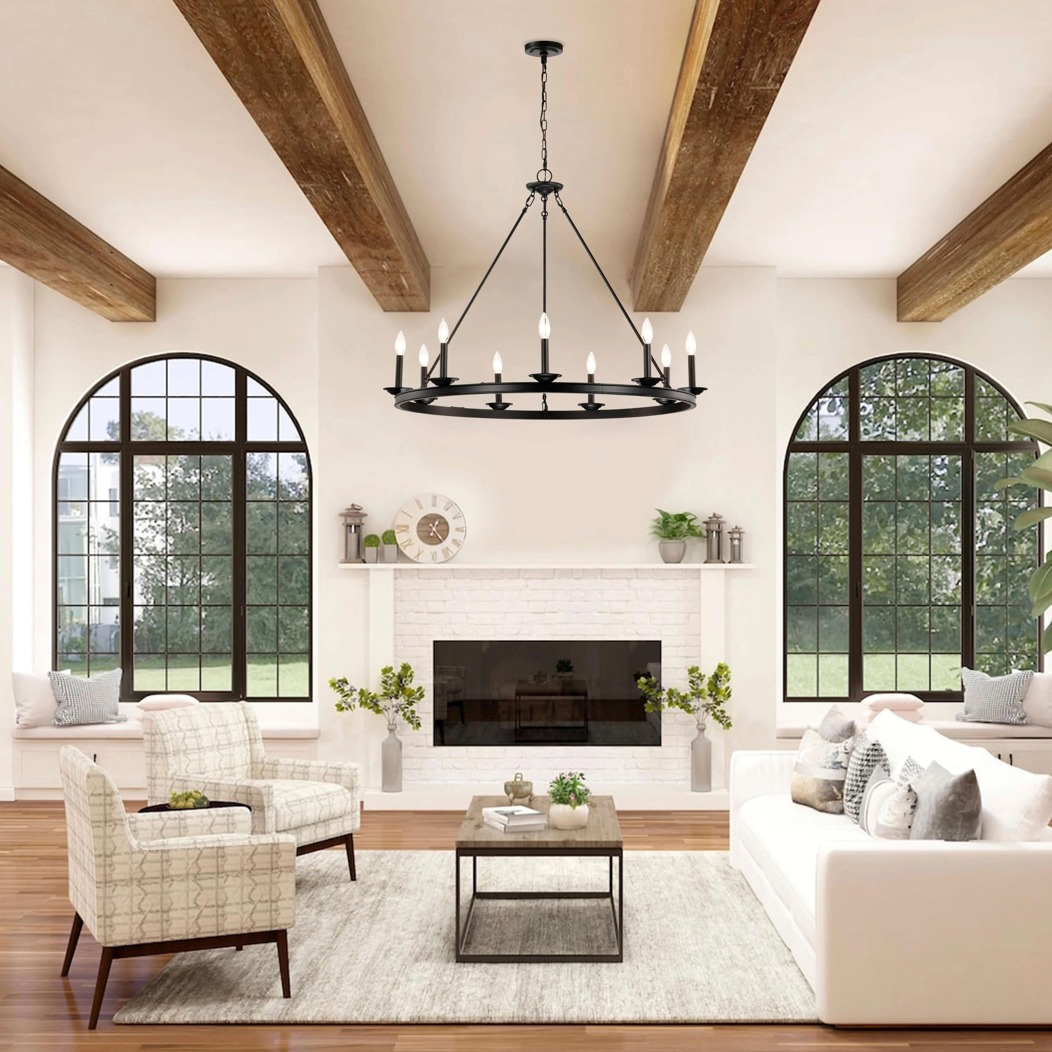 The Lighting Store Eva 9-Light Antique Black Wagon Wheel Candle Style Round Chandelier - 40 inches in diameter x 32 inches H