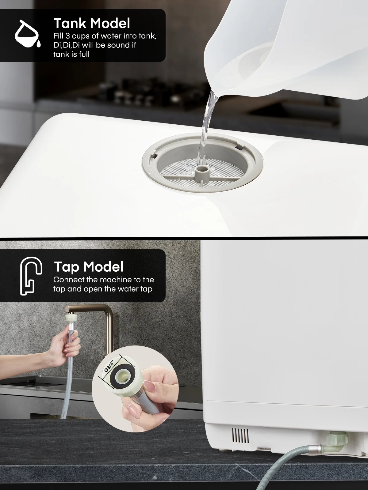 FOHERE Countertop Dishwasher with 6H Delay Cleaning, Portable Dishwasher w/5L Built-in Water Tank, 6 Programs, 360��Dual Spray, High-Temp