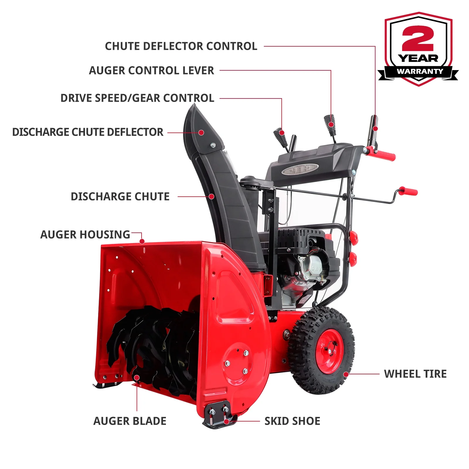 PowerSmart 24'' Gas Snow Blower, 212cc Self-Propelled Snow Thrower, Corded Electric Start, DB7108B