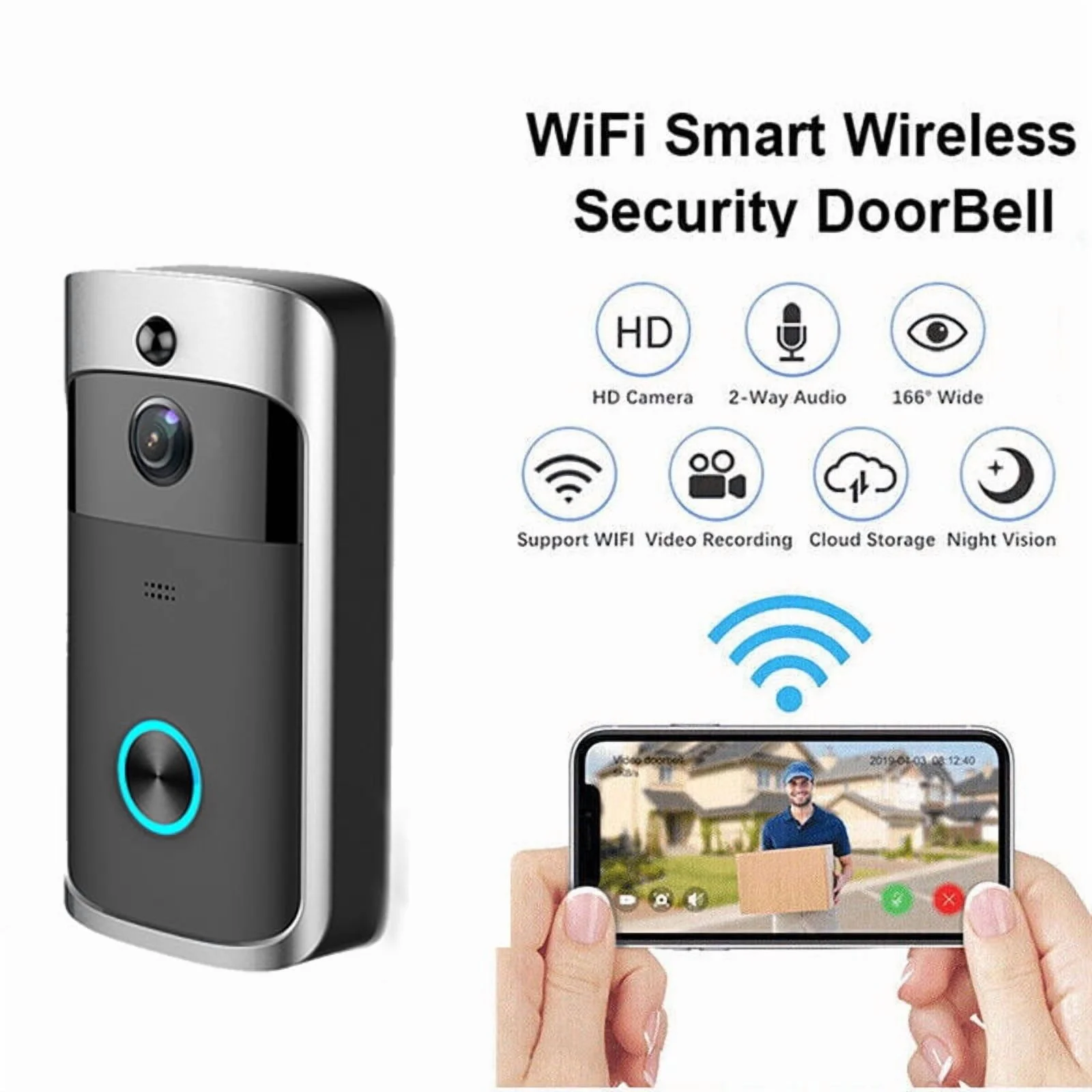 2PCS Ring & Video Doorbell with Camera Wireless WiFi Security Phone Bell 720PHD ��Video Doorbell Camera, Wireless Doorbell Camera with Chime