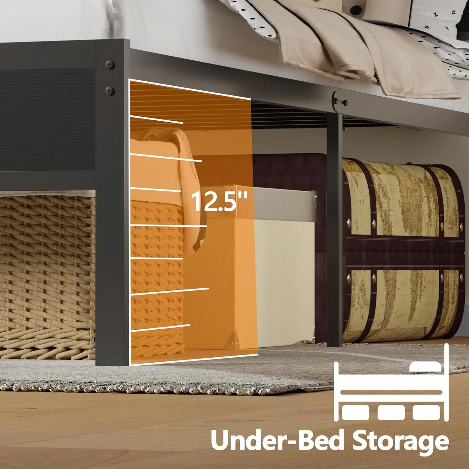 RONOVIA  Twin Bed Frames with Charging Station and LED Lights, Twin Size Platform Bed with Metal Slats, Wood Headboard with 2-Tier Storage Shelves, No Box Spring Needed, Black Oak