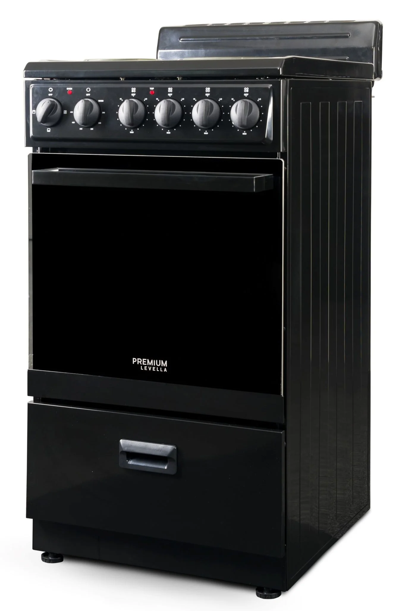 Premium Levella 20 in. 2.2 cu. ft. 4-Burner Single Oven Electric Range with Storage Drawer in Black with Stainless Steel Door