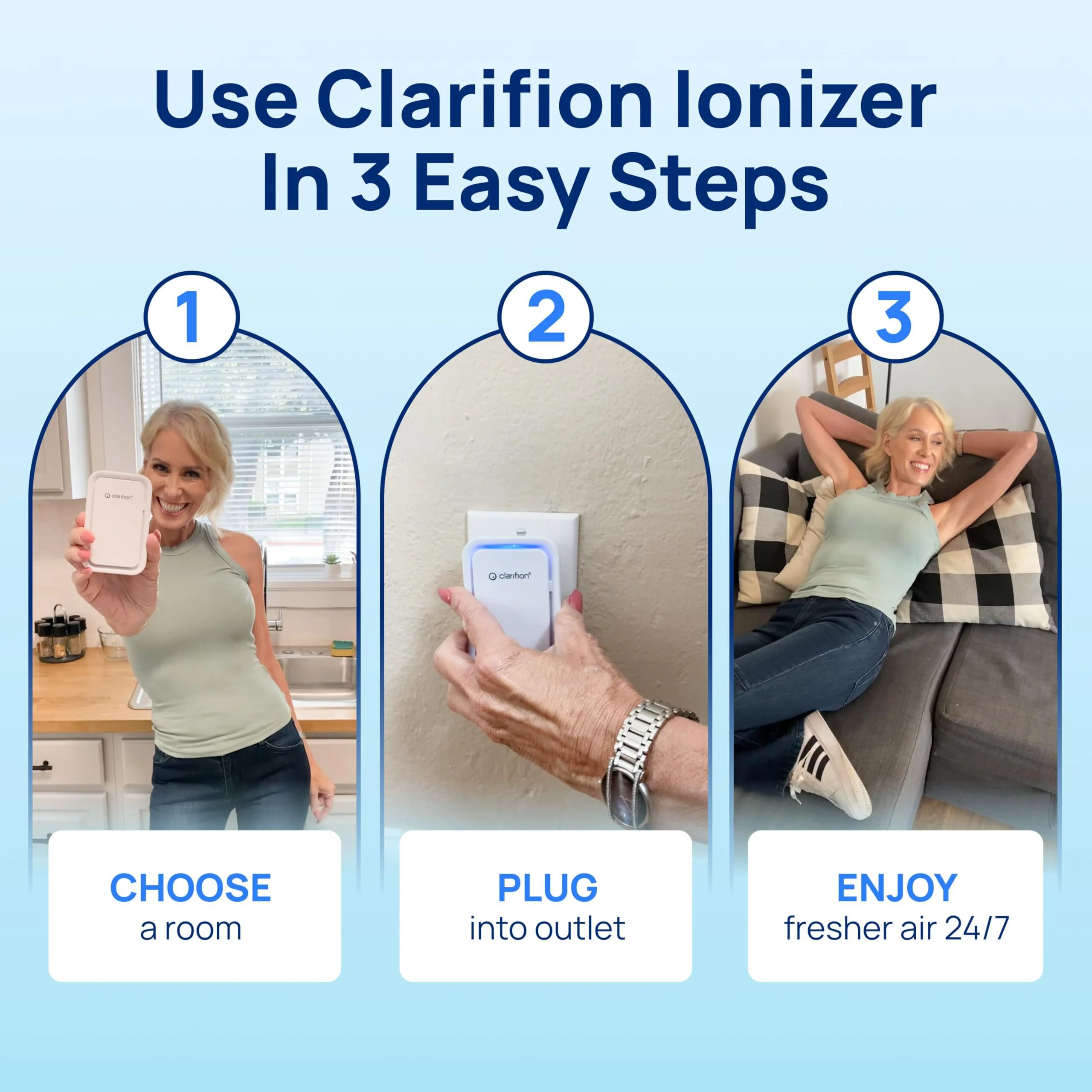 Clarifion (3 Pack) Air Ionizers for Home - Negative Ion Filtration System - New