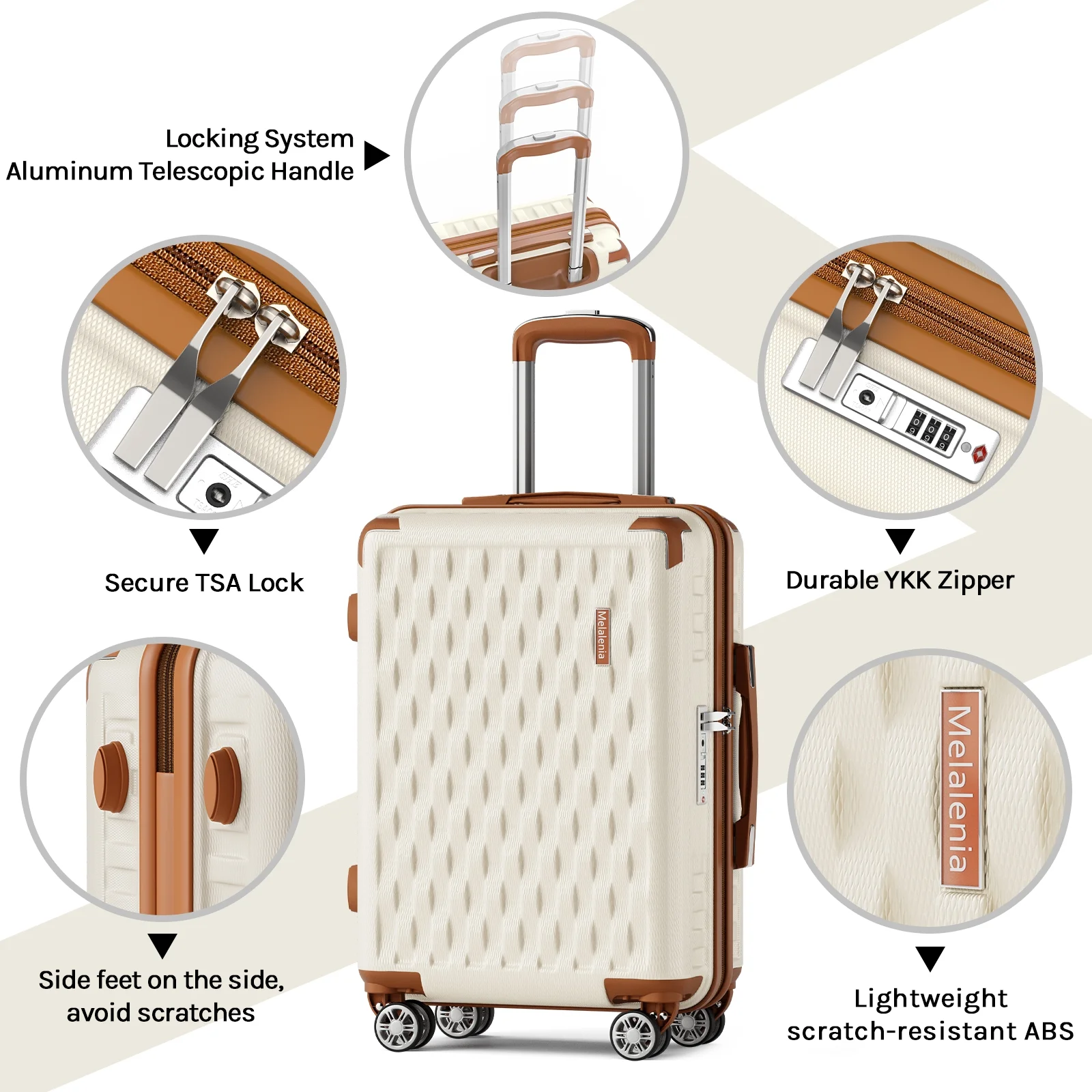 Melalenia - 7 Luggage Sets ABS Hardside Spinner Luggage -With Spinner Wheels and TSA Lock-White