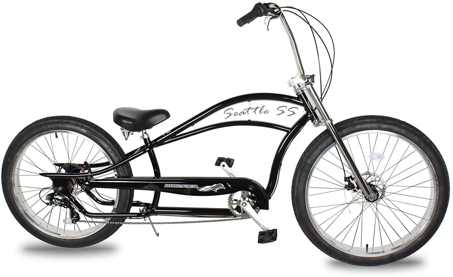 Micargi Seattle SS 7 Speed Cruiser Bicycle Black Color with White Plate