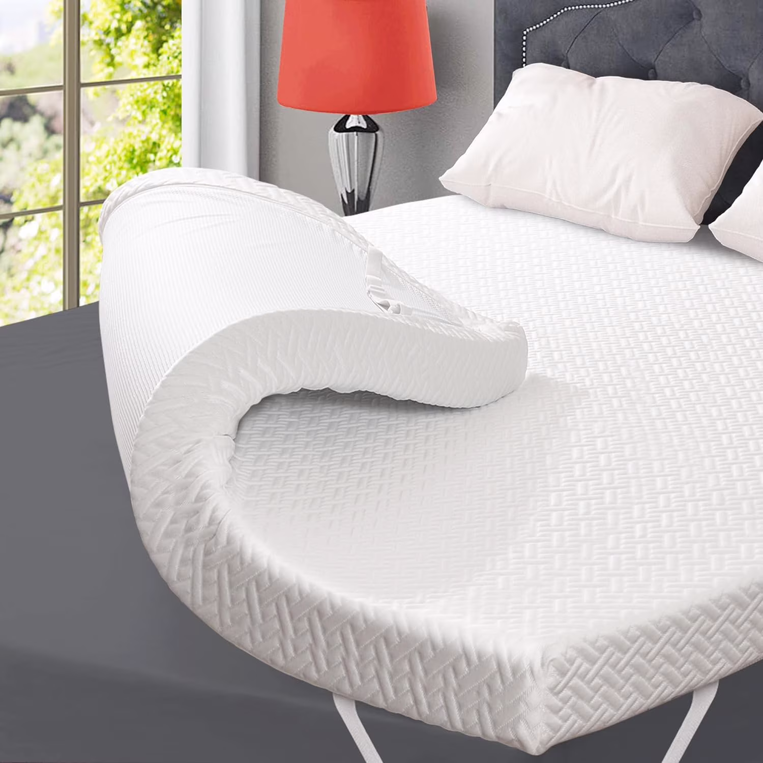 3 Inch Memory Foam Mattress Topper Queen Size Breathable Gel Memory Foam Cooling Mattress Topper Mattress Pad Cover for Back Pain Bed Topper with Washable Cover