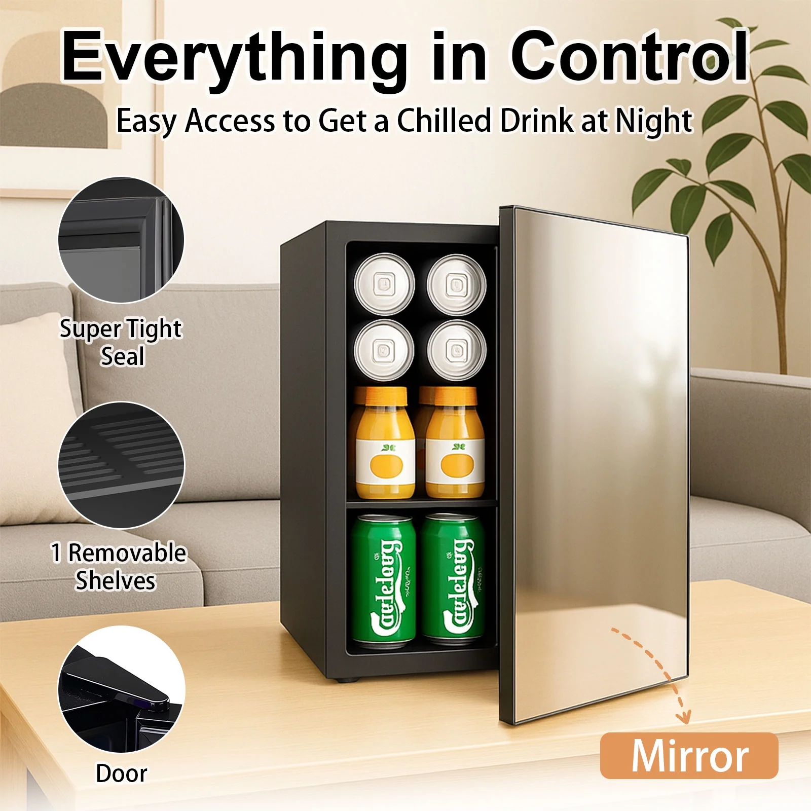 Dimedeal 0.9 Cu.Ft. Mini Beauty Refrigerator with Mirror Door, Black